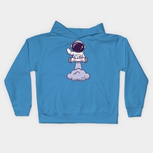 Astronaut Launching On Space And Waving Hand Cartoon Kids Hoodie